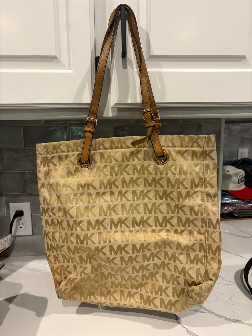 Michael Kors Beige/Tan MK Monogram Tote